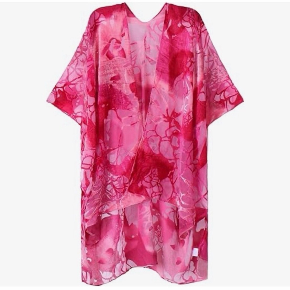 NEW Burnout Velvet Kimono Duster Long Cardigan Cover Up Outfit One Size